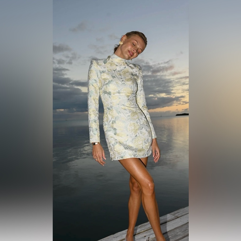 Yellow the Label Floral Mini Dress in Cream and Blue